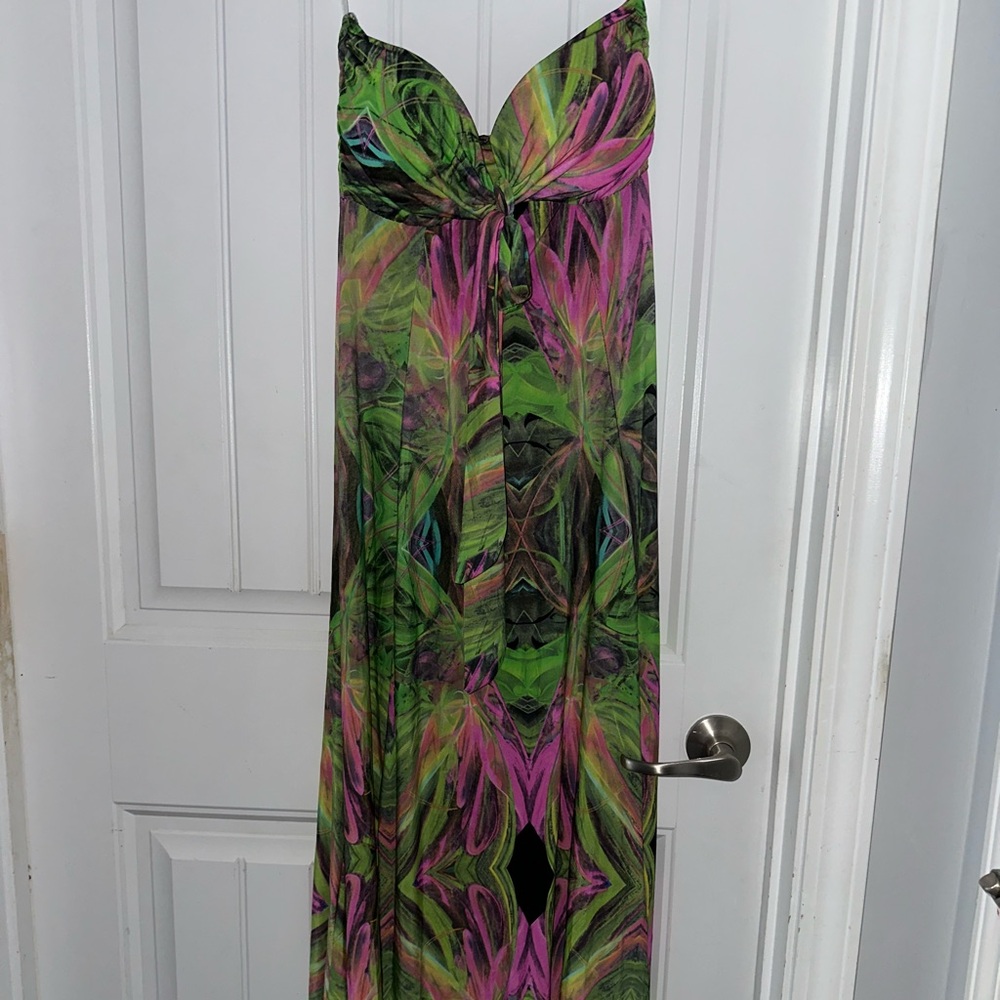 Vibrant Green and Pink Maxi Dress
